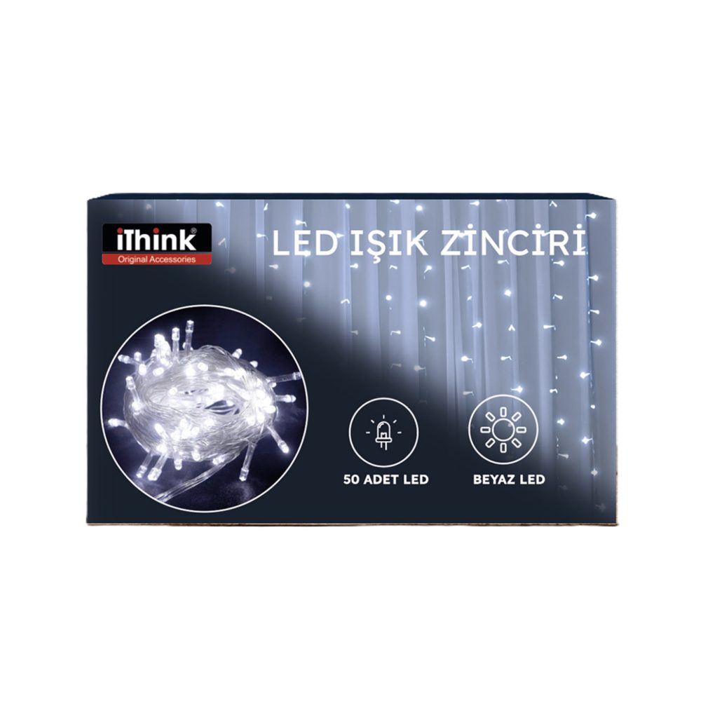 i'think Yılbaşı Beyaz Led Işık Zincir 50 Led LS-930