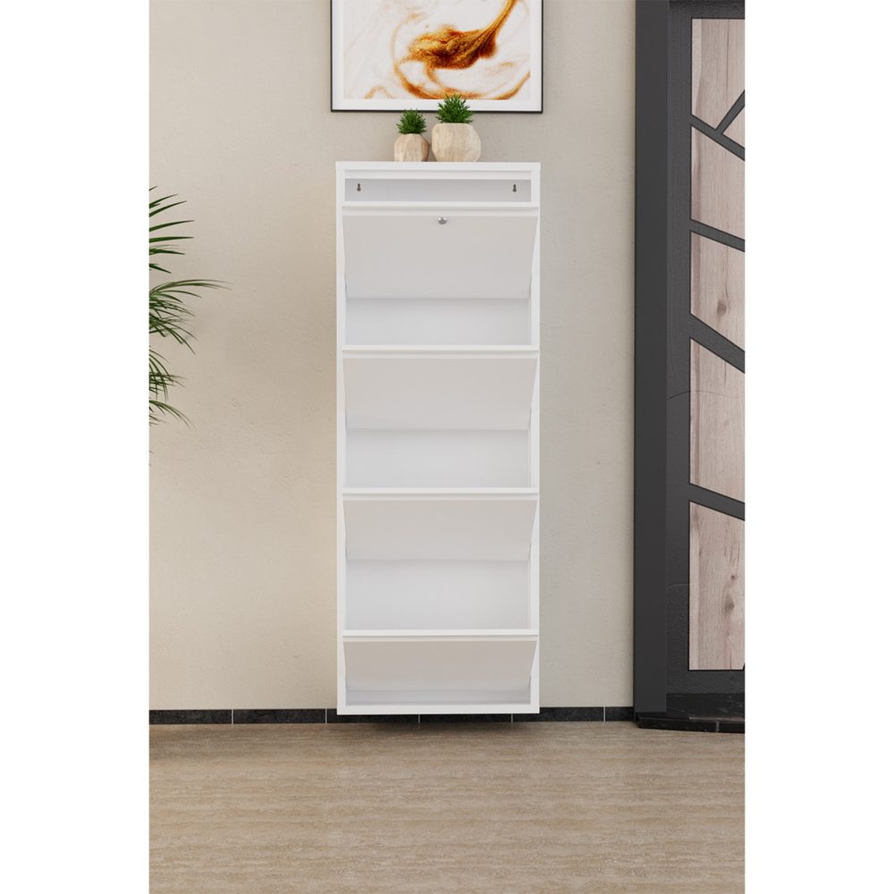 Evdemo Kilitli 4 Kapaklı Metal Ayakkabılık Beyaz