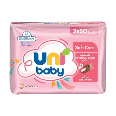 Uni Baby Softcare Hindistan Cevizi Yağlı Islak Mendil 3 x 50'li