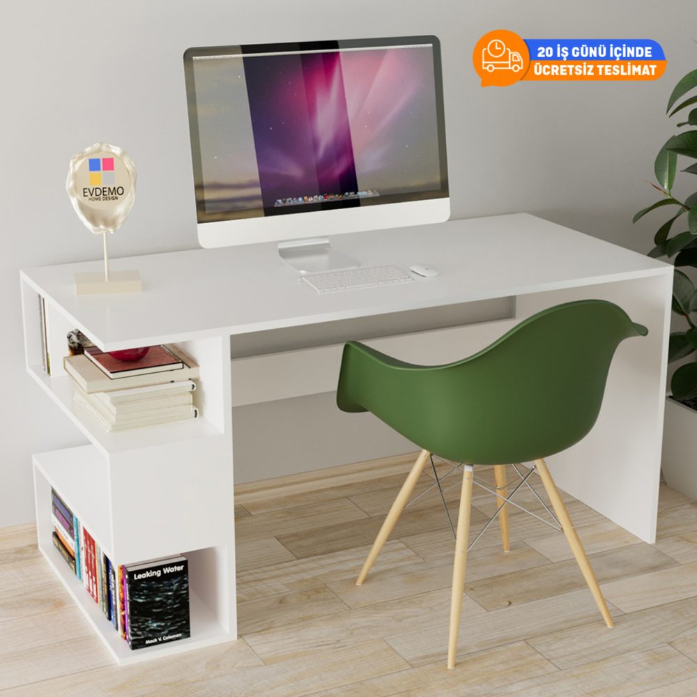 Evdemo Leo Kitaplıklı Çalışma Masası Beyaz