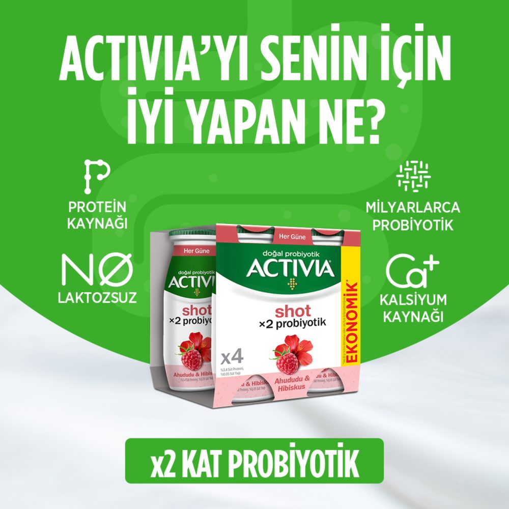 Activia Shot X2 Probiyotik Ahududu & Hibiskus 4 x 80 Ml