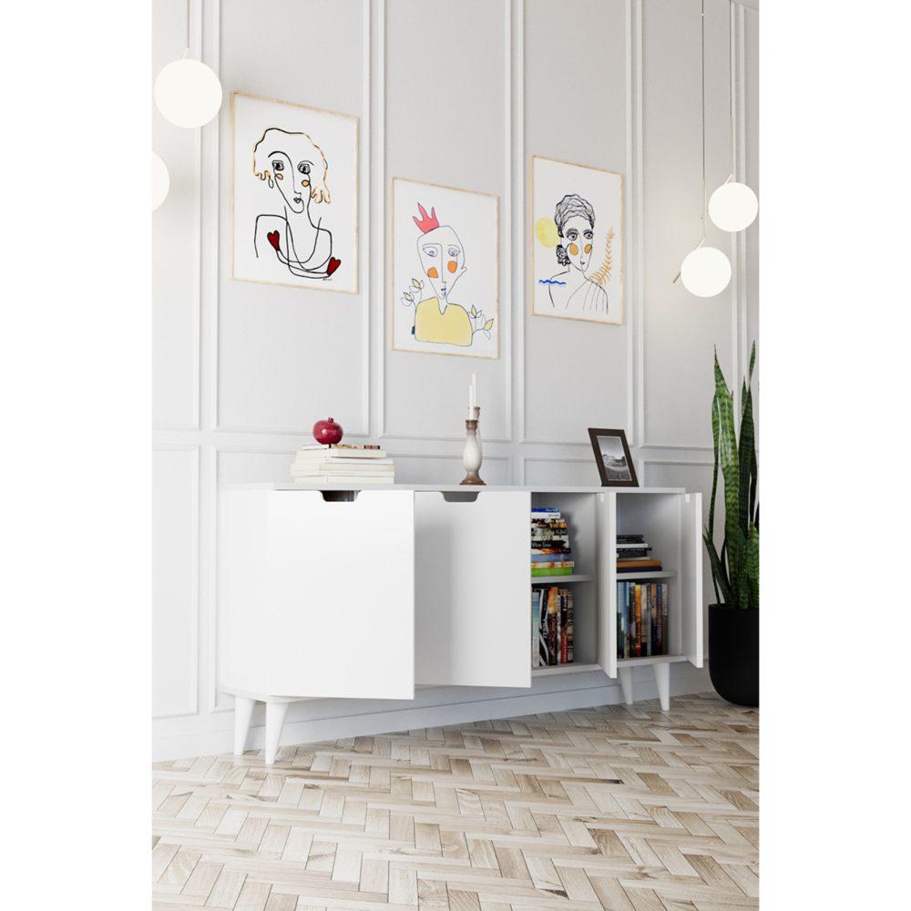 Evdemo Elegant 4 Kapaklı Dekoratif Konsol Beyaz