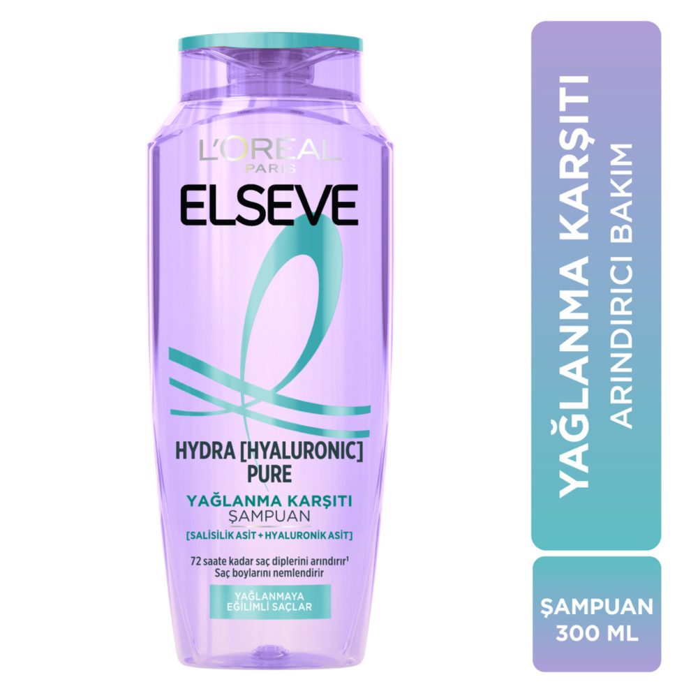 L'Oréal Paris Elseve Hydra [Hyaluronic] Pure Salisilik Asit İçeren Yağlanma Karşıtı Arındırıcı Şampuan 300 Ml