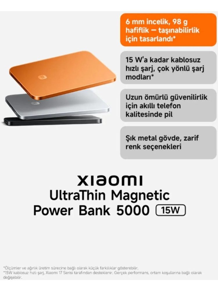 Xiaomi Ultrathin Magnetic Powerbank 5000 Mah 15 W Siyah