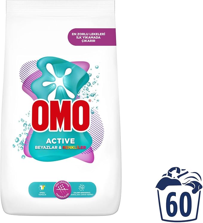 Omo Active Beyazlar ve Renkliler için Toz Çamaşır Deterjanı, 9 kg, 60 Yıkama, 1 Paket (1 x 9000 g)Omo Active Beyazlar ve Renkliler için Toz Çamaşır Deterjanı, 9 kg, 60 Yıkama, 1 Paket (1 x 9000 g)