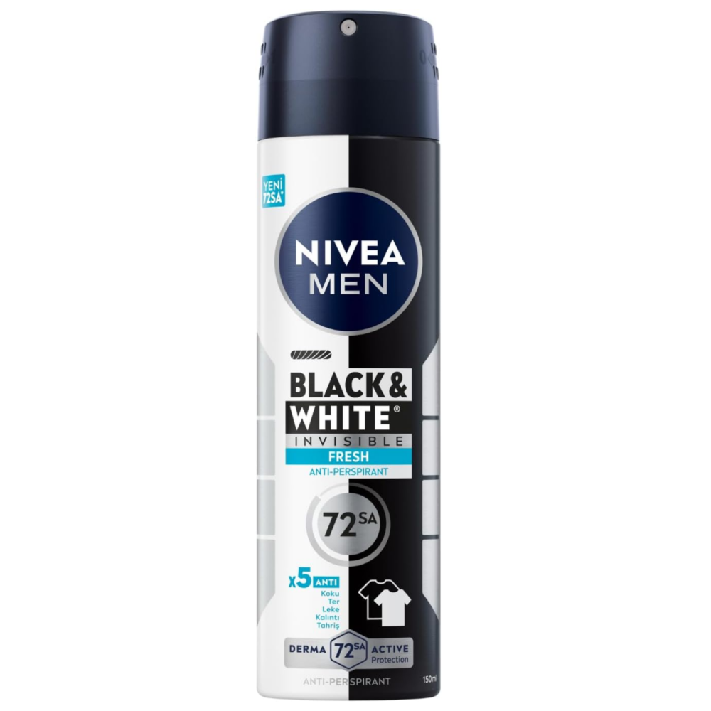 NIVEA MEN Erkek Sprey Deodorant Black&White Invisible Fresh 150 Ml