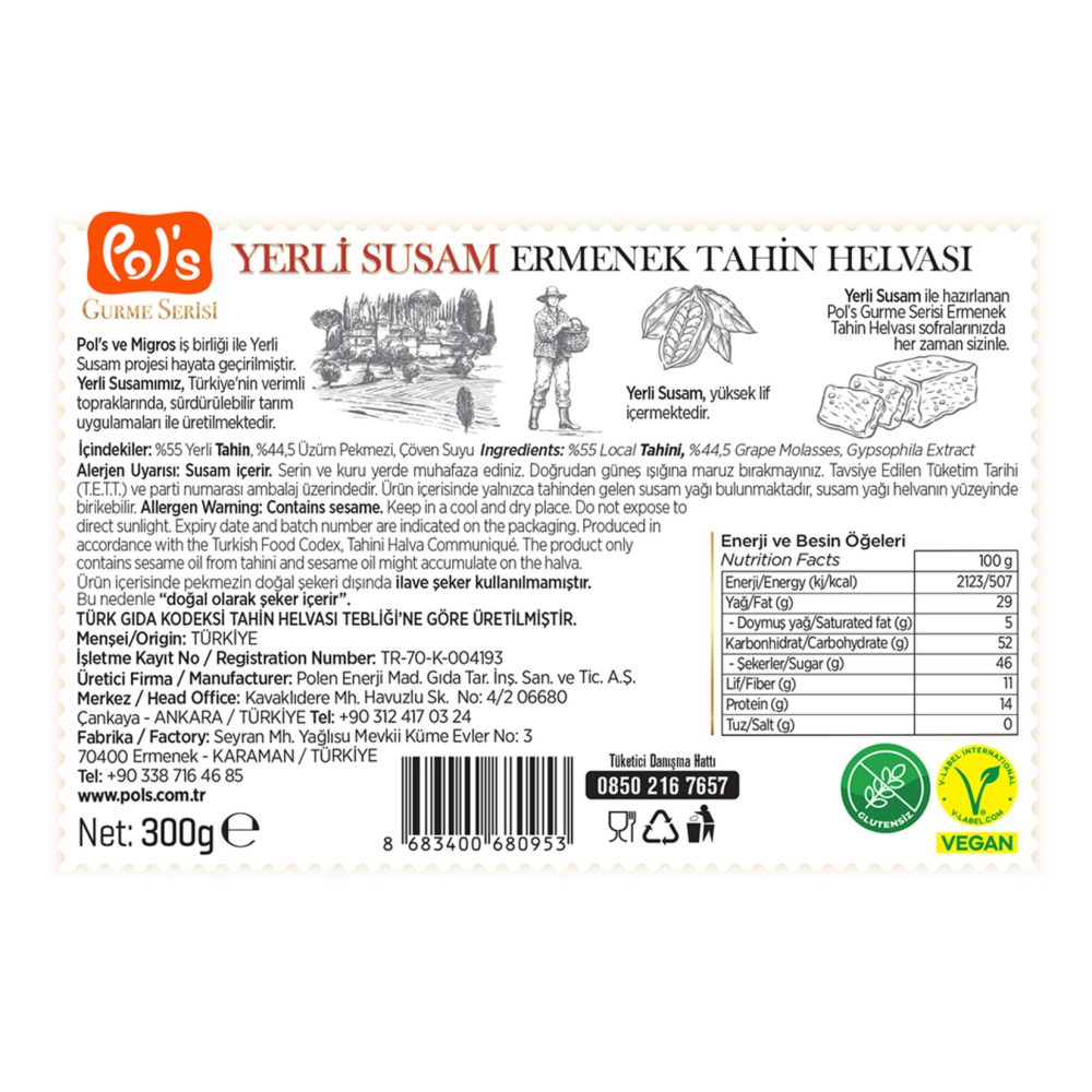Pol’s Gurme Serisi Yerli Susam Ermenek Helvası 300 g