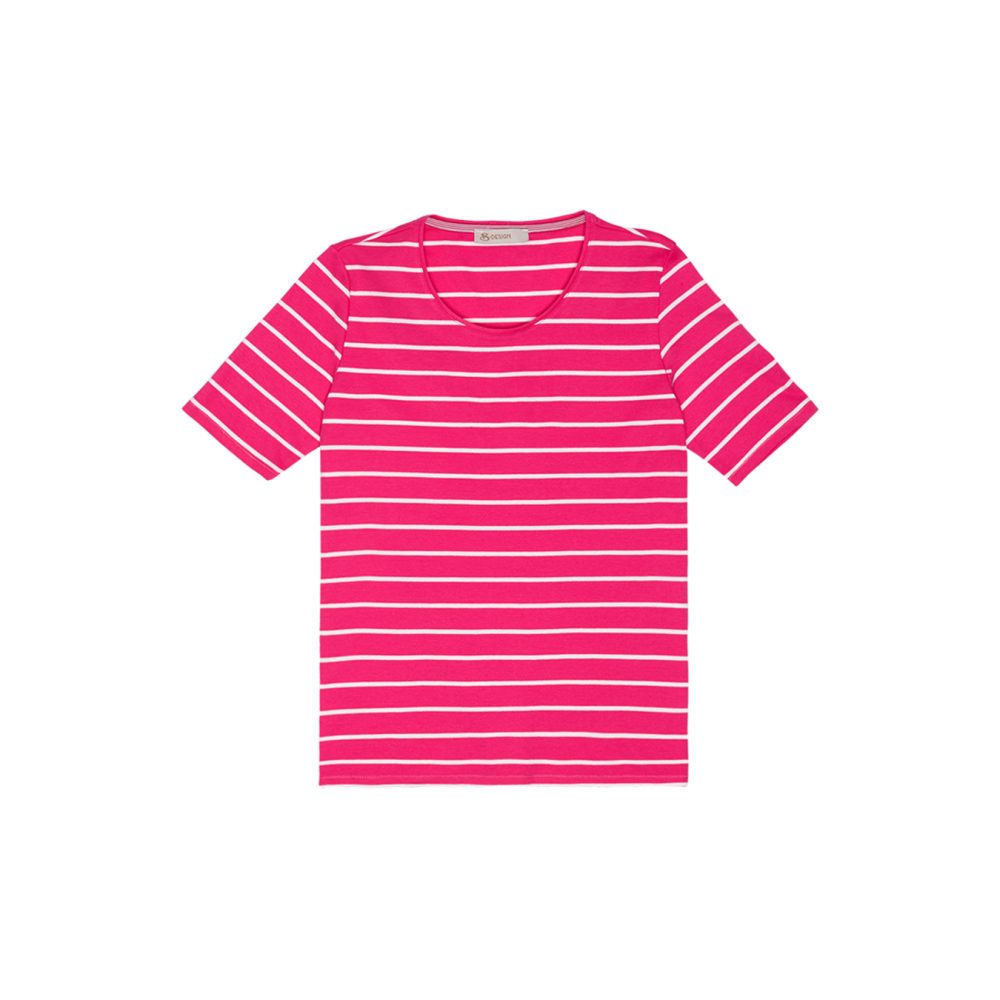 S Design Çizgili Tshirt Pembe XXL