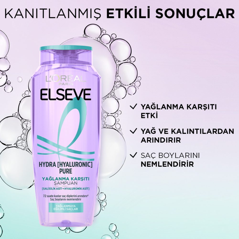 L'Oréal Paris Elseve Hydra [Hyaluronic] Pure Salisilik Asit İçeren Yağlanma Karşıtı Arındırıcı Şampuan 300 Ml