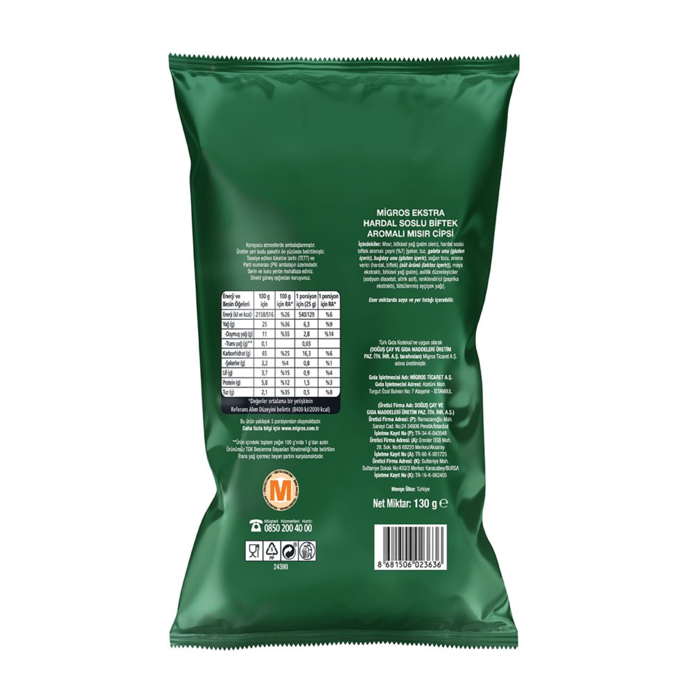 Migros Ekstra Hardal Soslu Biftek Aromalı Mısır Cipsi 130 G