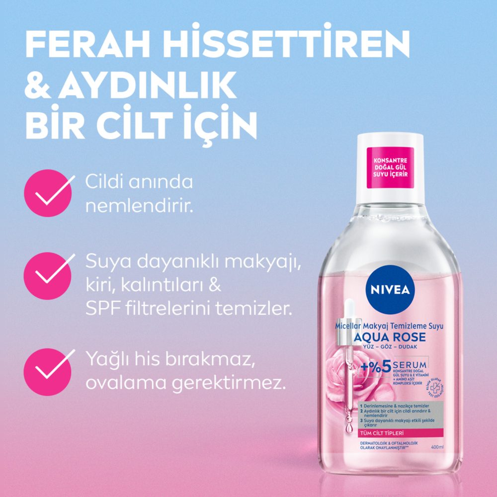 NIVEA Aqua Rose Çift Fazlı Micellar Makyaj Temizleme Suyu 400 Ml