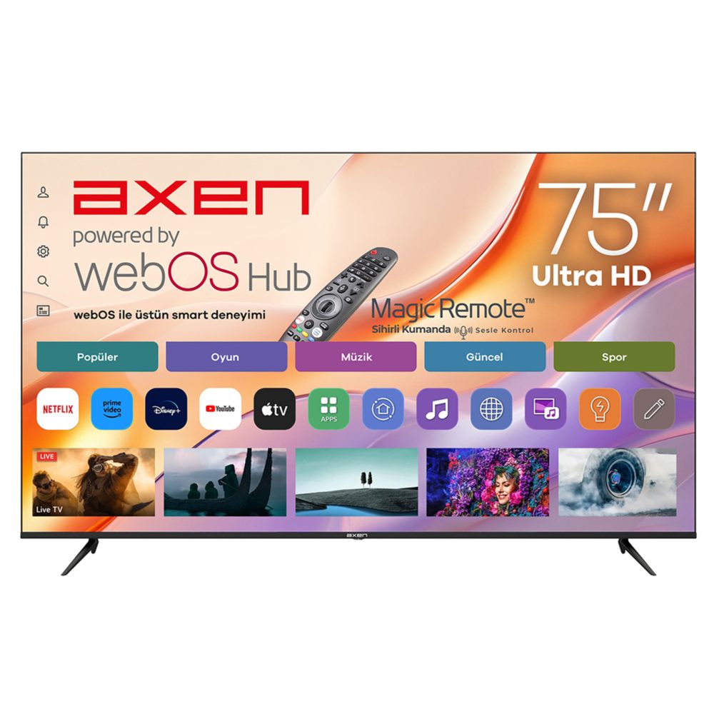 Axen AX75LEDM-W02M 190 Ekran UHD Webos 2.0 Led Tv