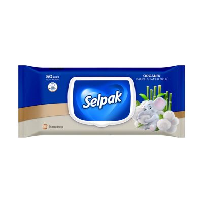 Selpak Organik Bambu Özlü & Pamuk Özlü Islak Mendil 50'li