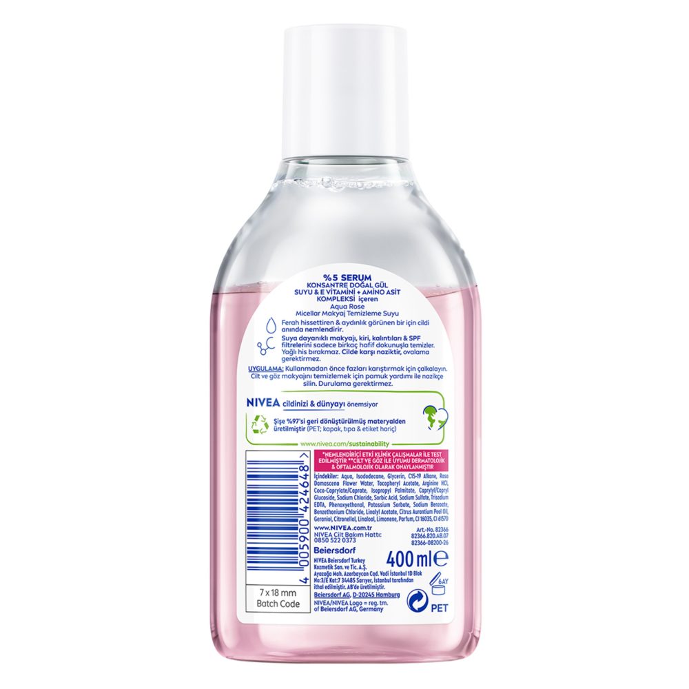 NIVEA Aqua Rose Çift Fazlı Micellar Makyaj Temizleme Suyu 400 Ml