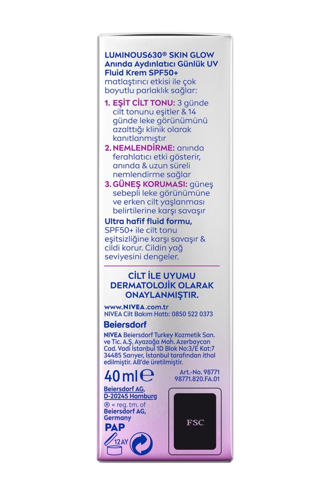 Nivea Luminous630 Skin Glow Anında Aydınlatıcı Krem 40 Ml