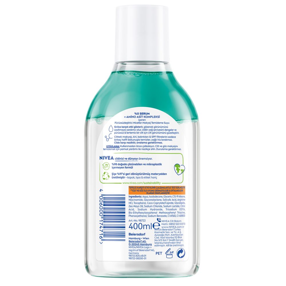 NIVEA Derma Skin Clear Micellar Makyaj Temizleme Suyu 400 Ml