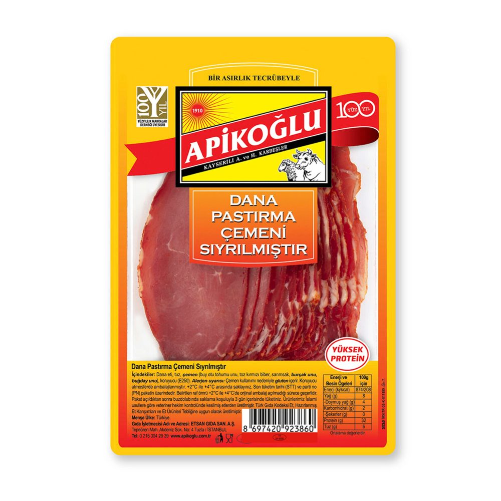 Apikoğlu Dana Pastırma Çemeni Sıyrılmış 90 G