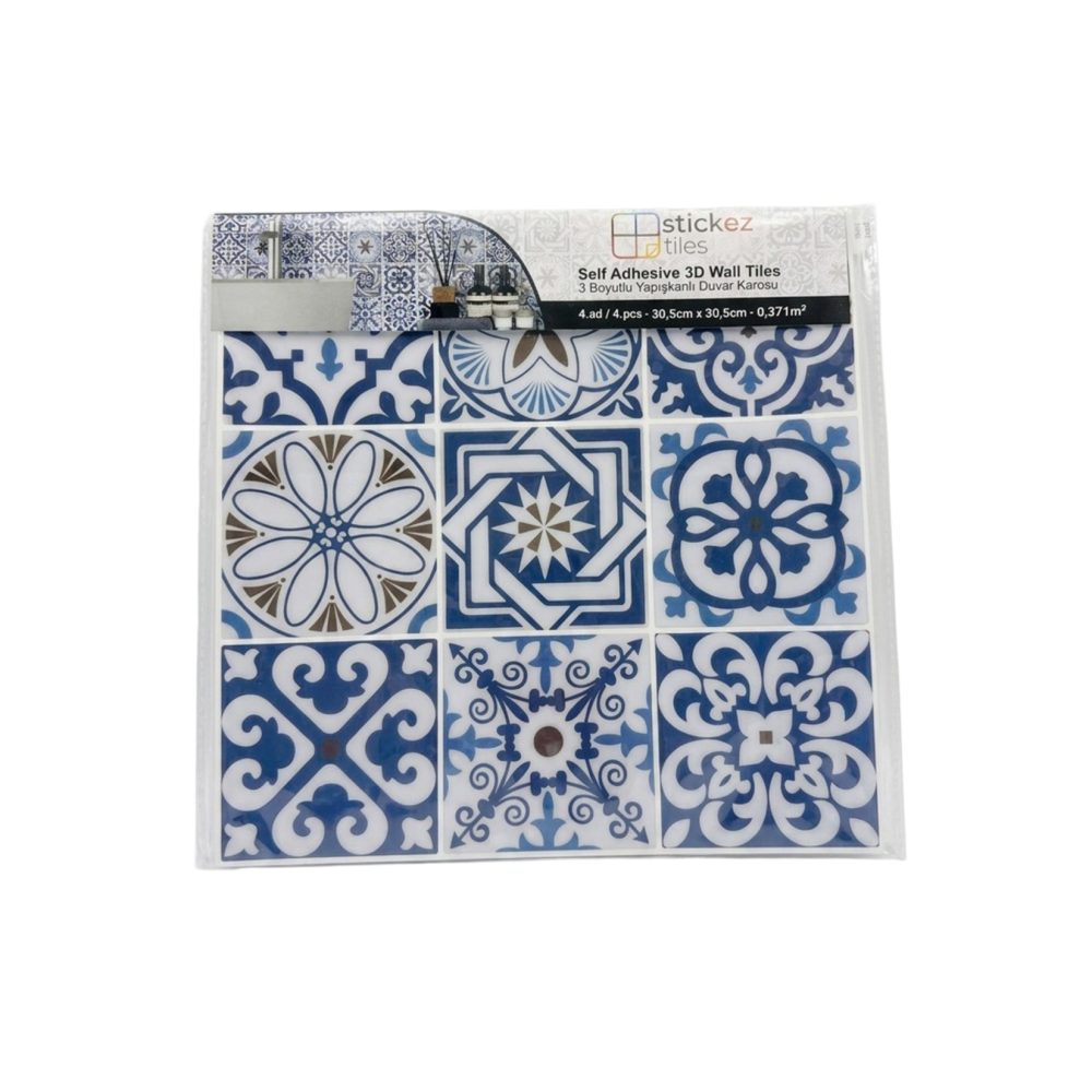 Stickez 3D Yapışkanlı Duvar Karosu Mavi 30.5x30.5 Cm 4'lü Paket