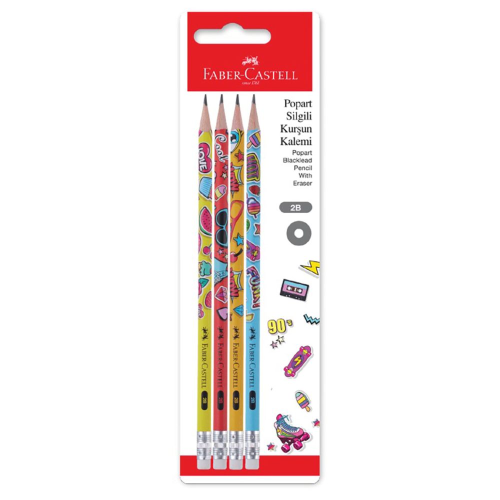 Faber Castell Blister Popart Silgili Kurşun Kalem 2B 4'lü