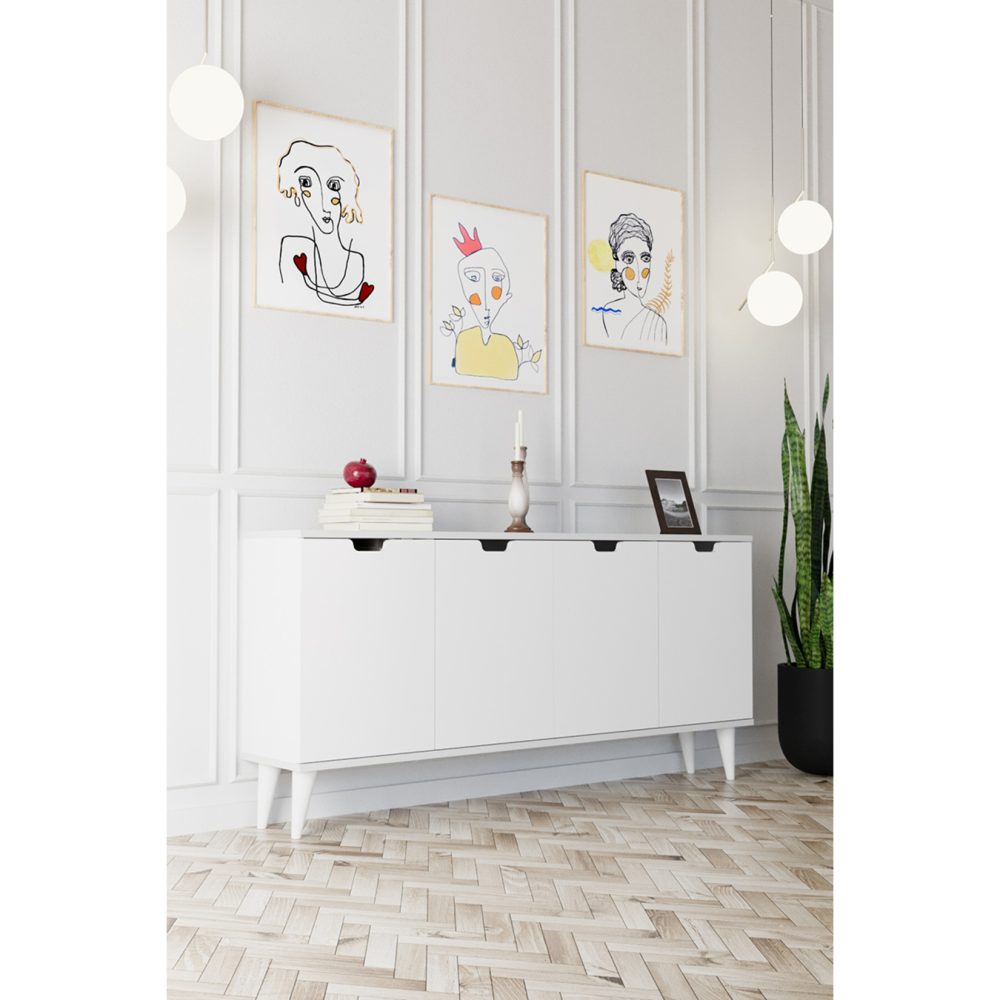 Evdemo Elegant 4 Kapaklı Dekoratif Konsol Beyaz