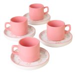 Keramika Minimal Çiçek Çay Takımı 4 Kişilik