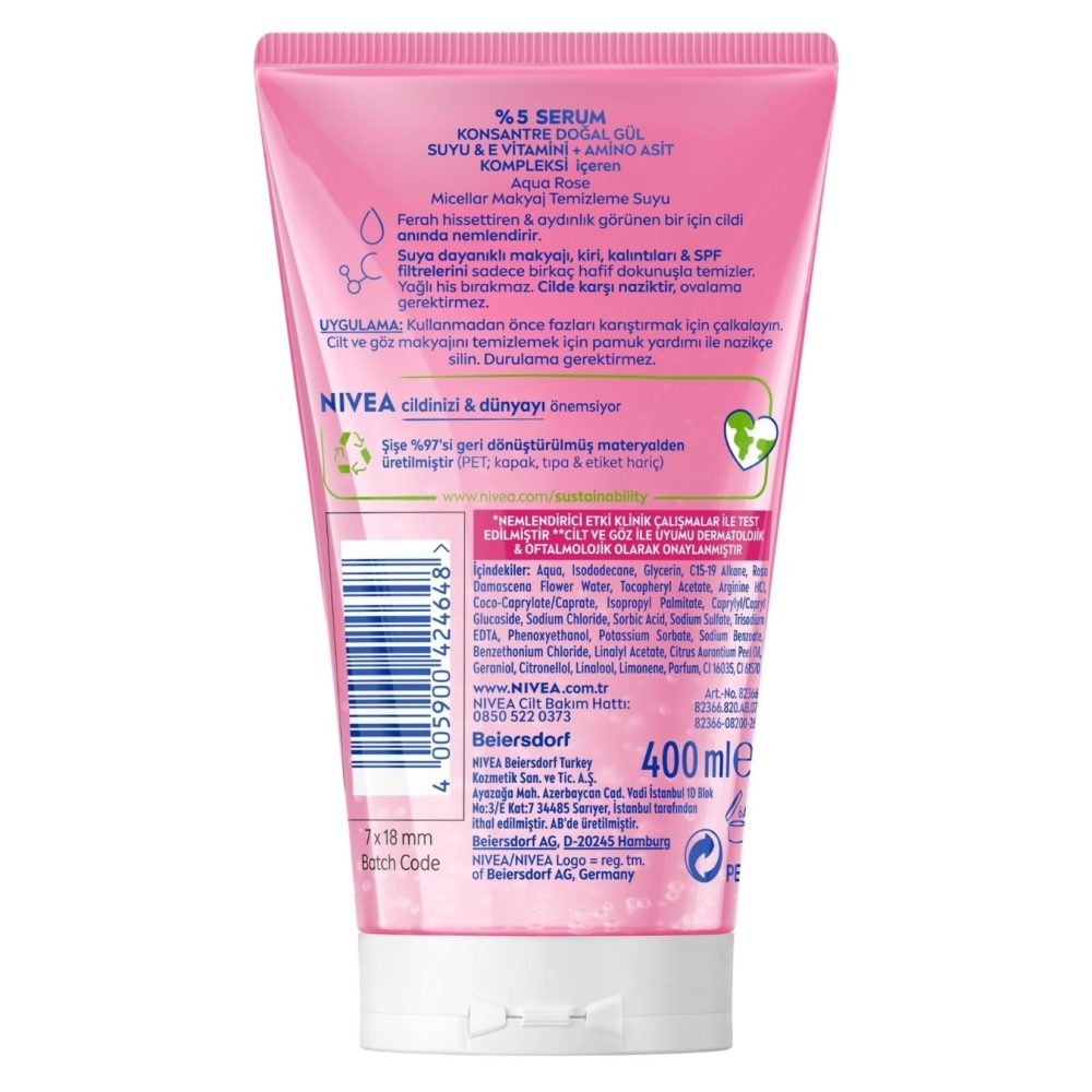 NIVEA Aqua Rose Organik Gül Suyu Içeren Makyaj Temizleme Jeli 150 Ml