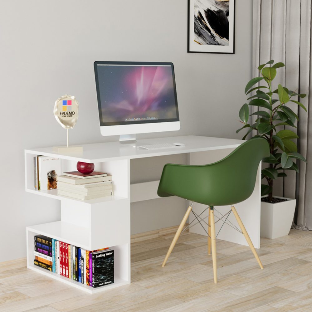 Evdemo Leo Kitaplıklı Çalışma Masası Beyaz