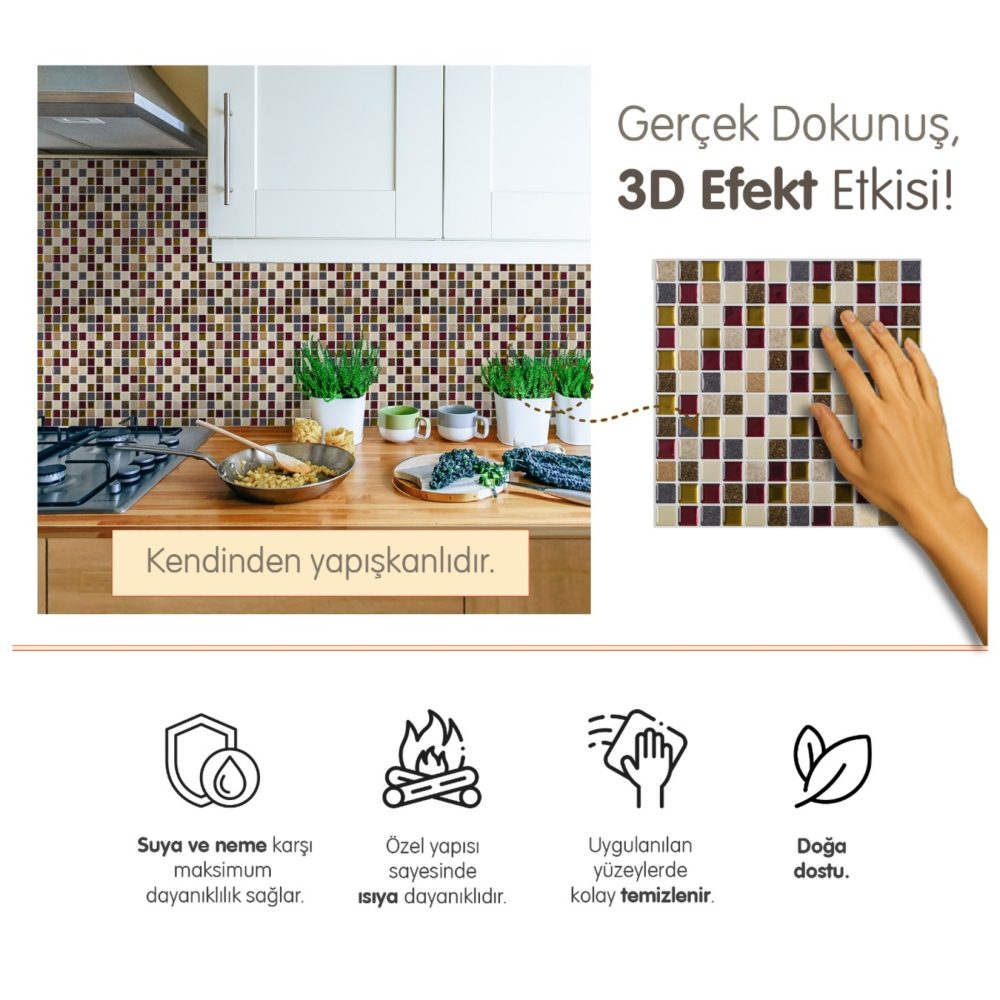 Stickez 3D Yapışkanlı Duvar Karosu Renkli 25.40x20 Cm 4'lü Paket