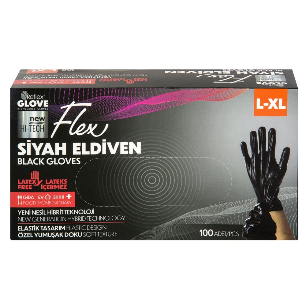 Flex Eldiven Siyah L Beden 100'Lü