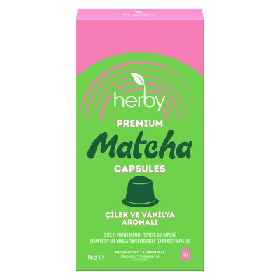 Herby Premium Matcha Çilek Vanilya Kapsül 10'lu 15 G