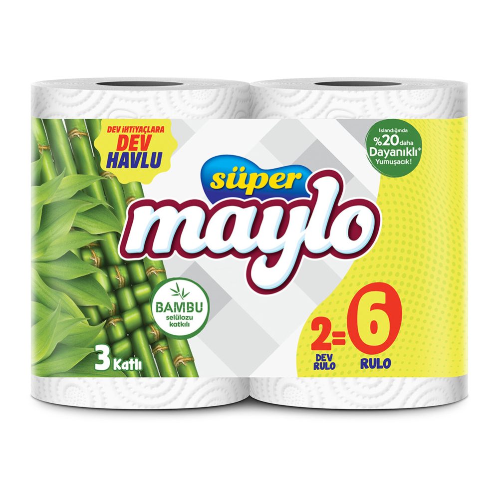 Süper Maylo Bambu Katkılı Dev Havlu 2=6 Rulo