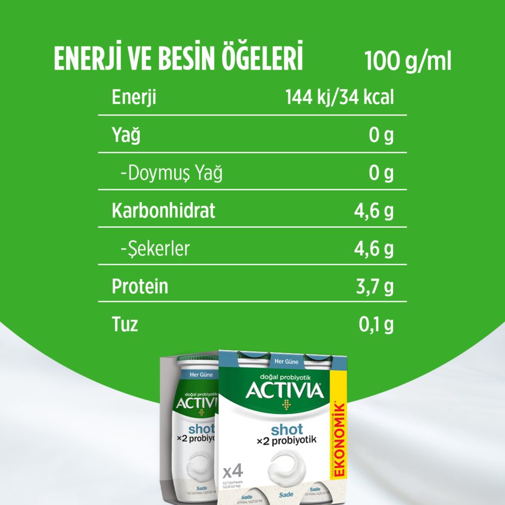 Activia Shot X2 Probiyotik Sade 4 x 80 Ml