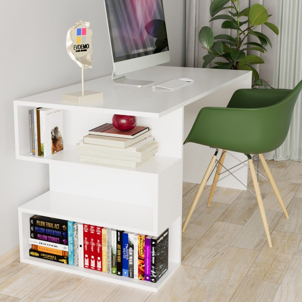 Evdemo Leo Kitaplıklı Çalışma Masası Beyaz