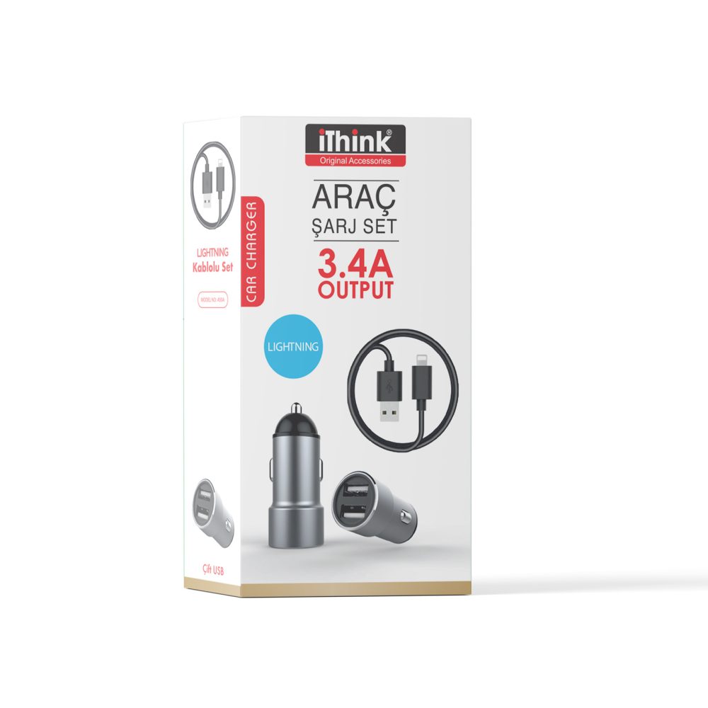 i'think Gold Çift Usb Araç Şarjı + Lightning Kablo A50A