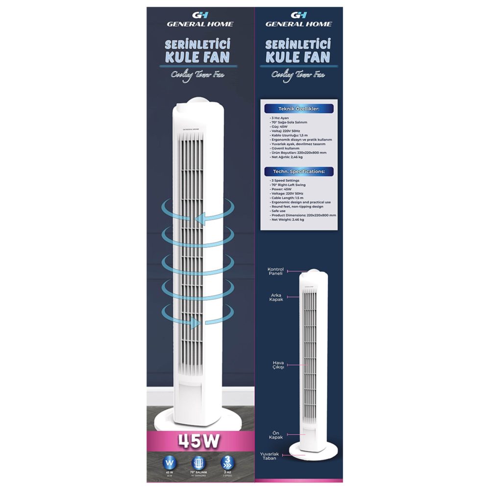 General Home Serinletici Kule Fan GH-86