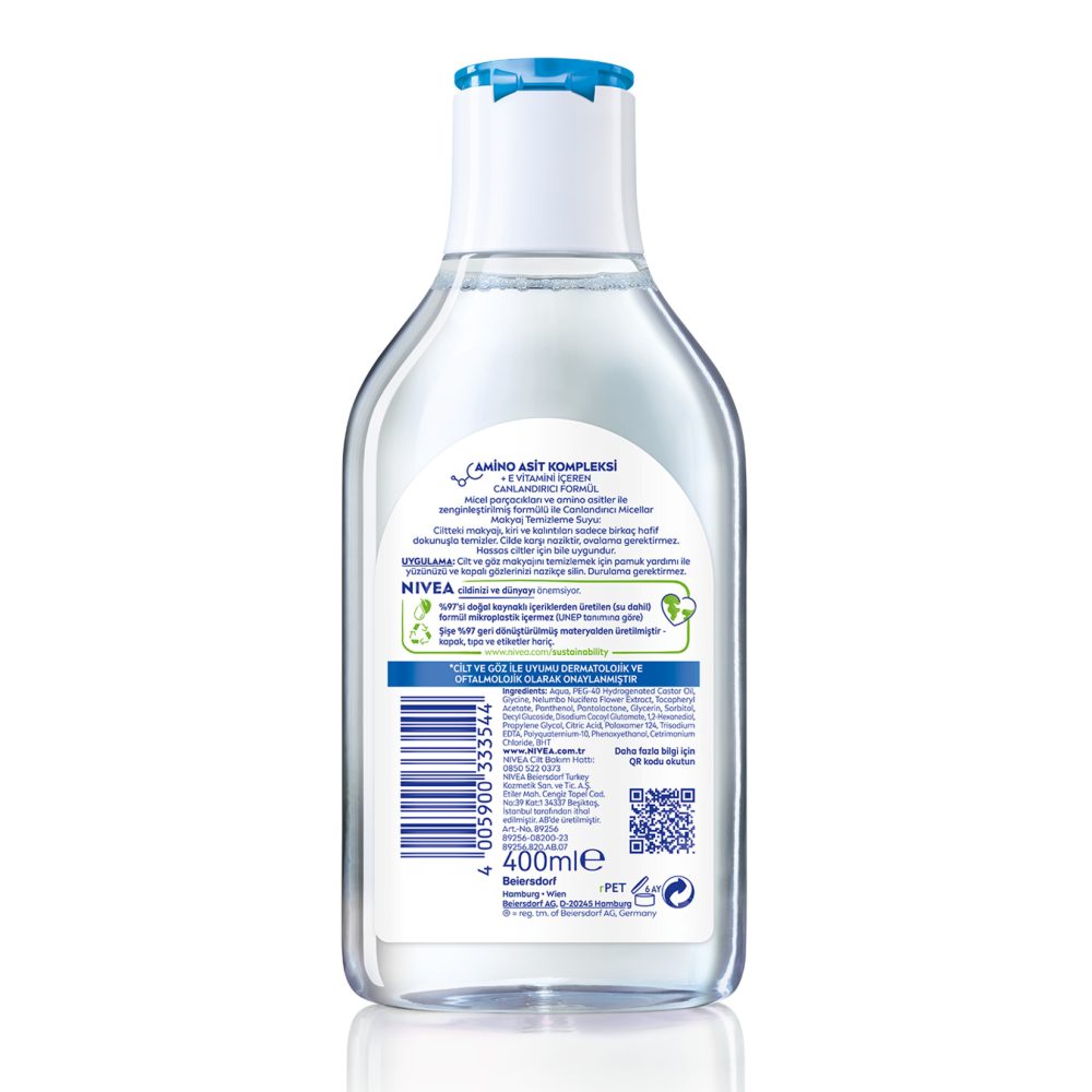 NIVEA Micellar Makyaj Temizleme Suyu Canlandırıcı Yüz,Göz ve Dudak için 400 ml