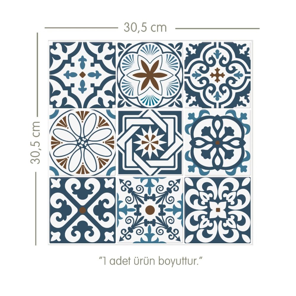 Stickez 3D Yapışkanlı Duvar Karosu Mavi 30.5x30.5 Cm 4'lü Paket