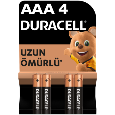 Duracell Alkalin AAA İnce Kalem Pil, 1,5V (LR03 / MN2400), 4’lü Paket