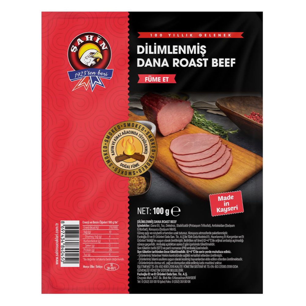 Şahin Füme Et Sade Roast Beef 100 G