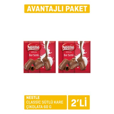 Nestle Classic Sütlü Kare Çikolata 2 x 60 G