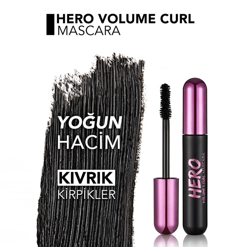 Flormar Hero Volume & Curl Hacim Veren Kirpik Kıvırıcı Maskara - 000 (Siyah)
