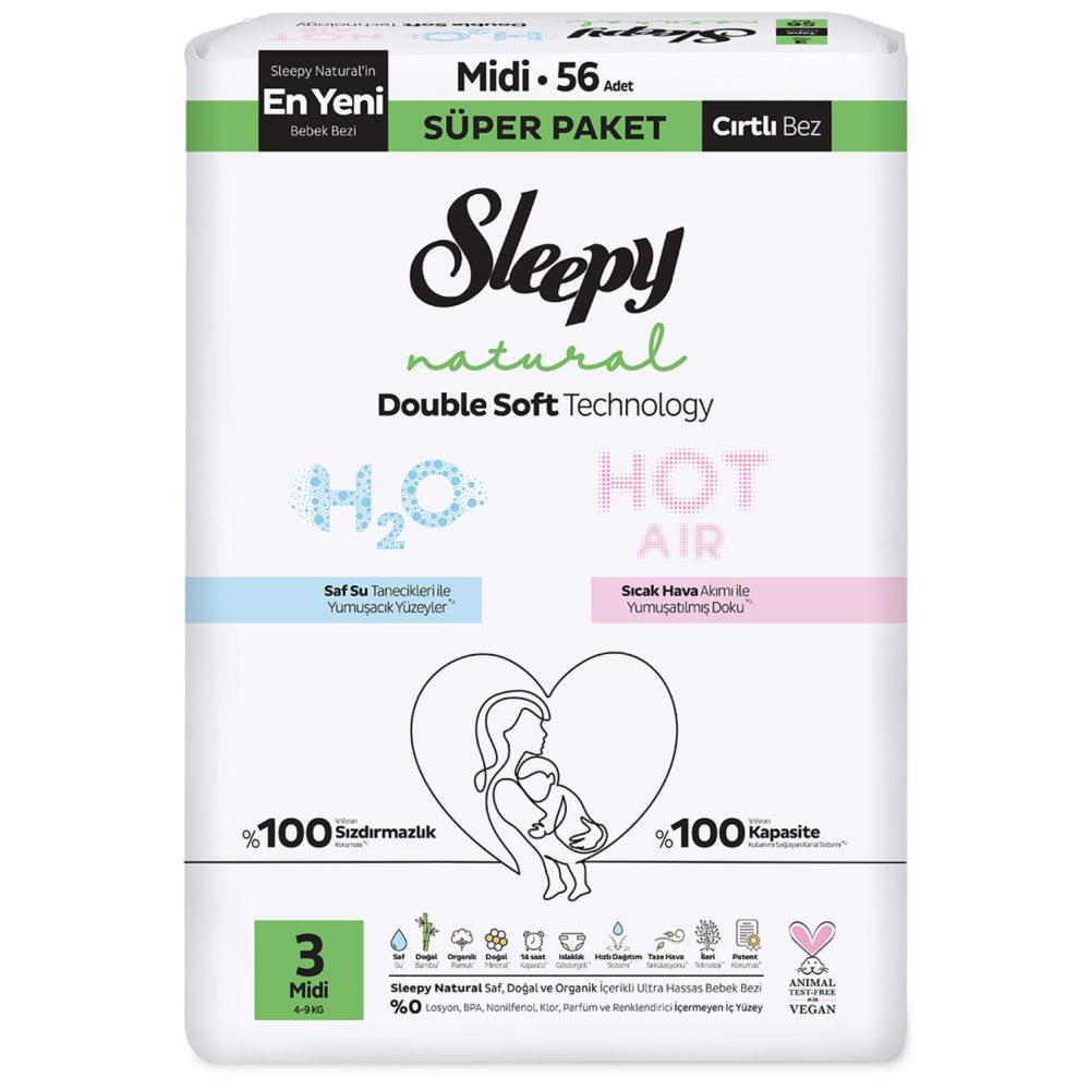 Sleepy Natural Double Soft 3 Midi 4-9 Kg 56'lı