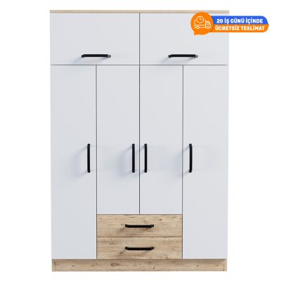 Evdemo Tema 6 Kapak 2 Çekmeceli Gardırop Çam Beyaz