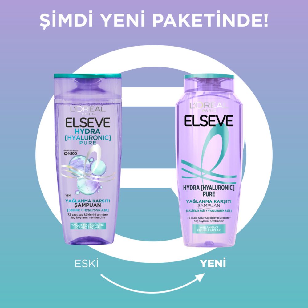 L'Oréal Paris Elseve Hydra [Hyaluronic] Pure Salisilik Asit İçeren Yağlanma Karşıtı Arındırıcı Şampuan 300 Ml